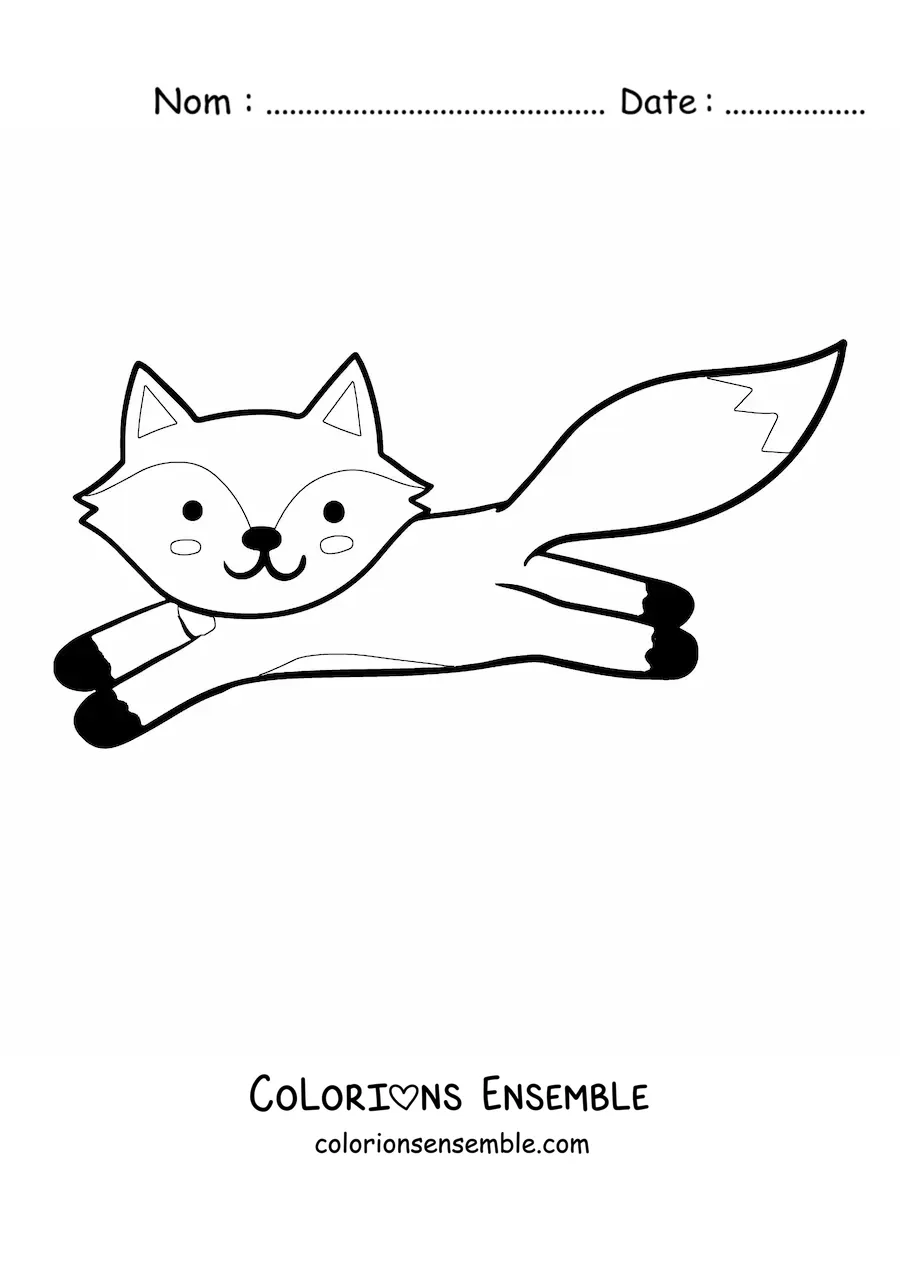 Coloriage d'un renard kawaii qui saute