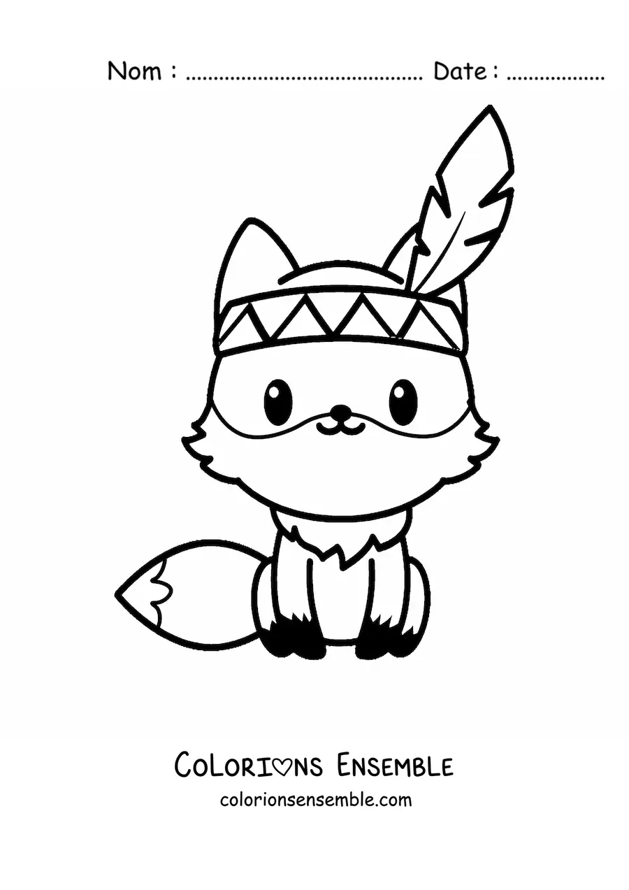 Coloriage d'un renard kawaii avec une plume
