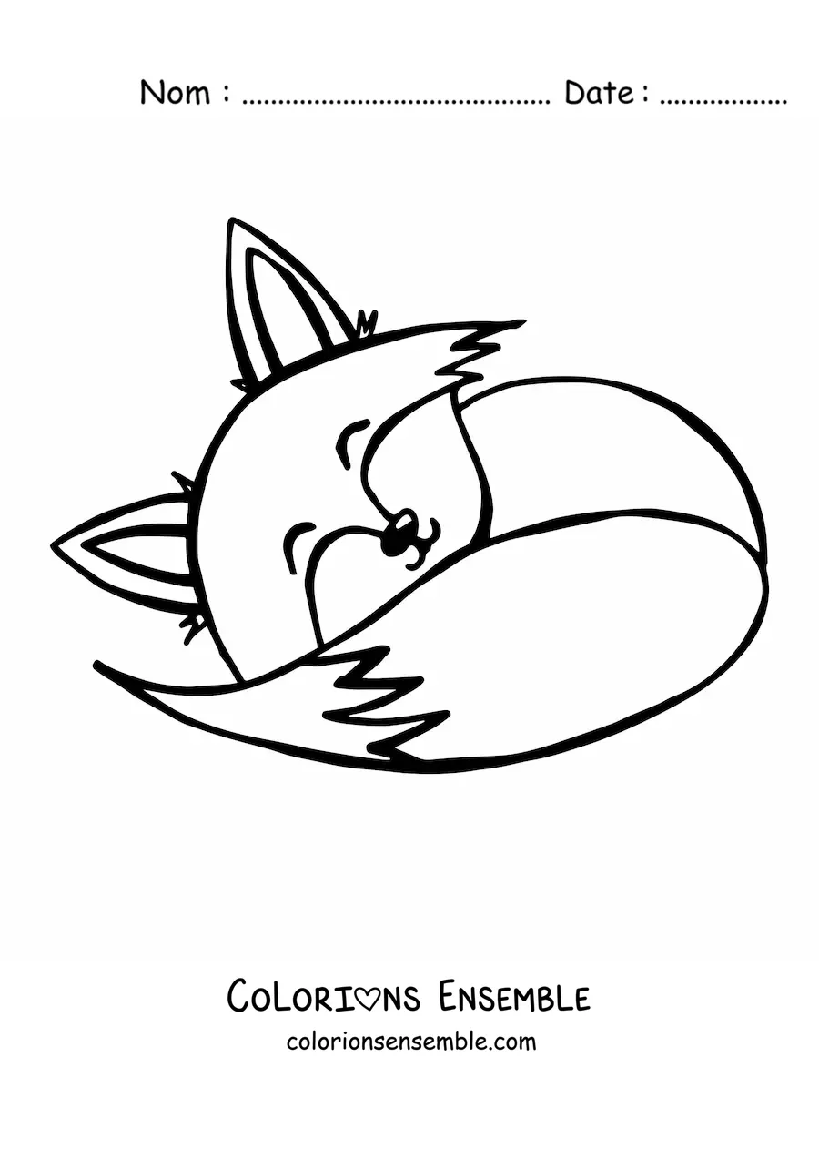 Coloriage d'un renard kawaii qui dort
