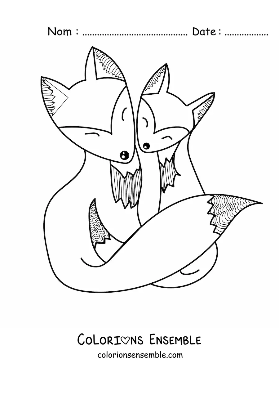 Coloriage d'un couple de renards