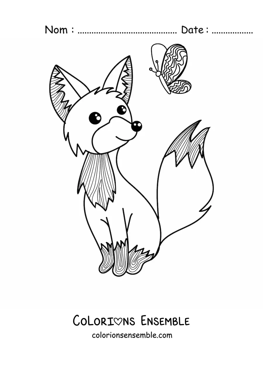 Coloriage d'un renard et d'un papillon