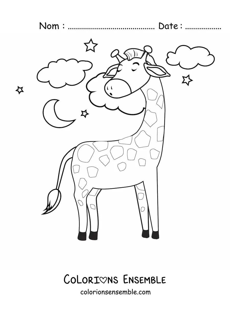 Coloriage d'une girafe qui dort