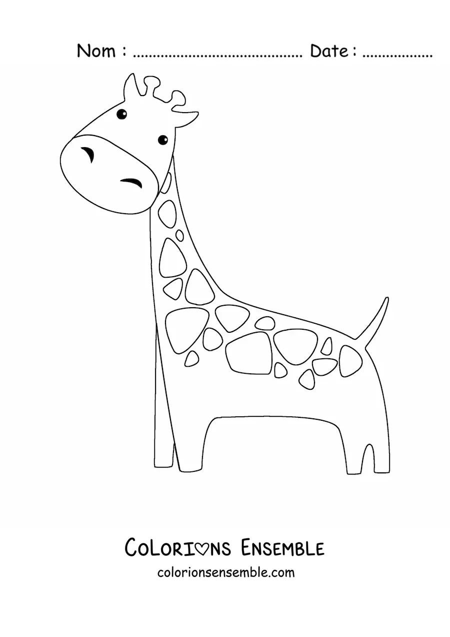 Coloriage facile d'une girafe kawaii