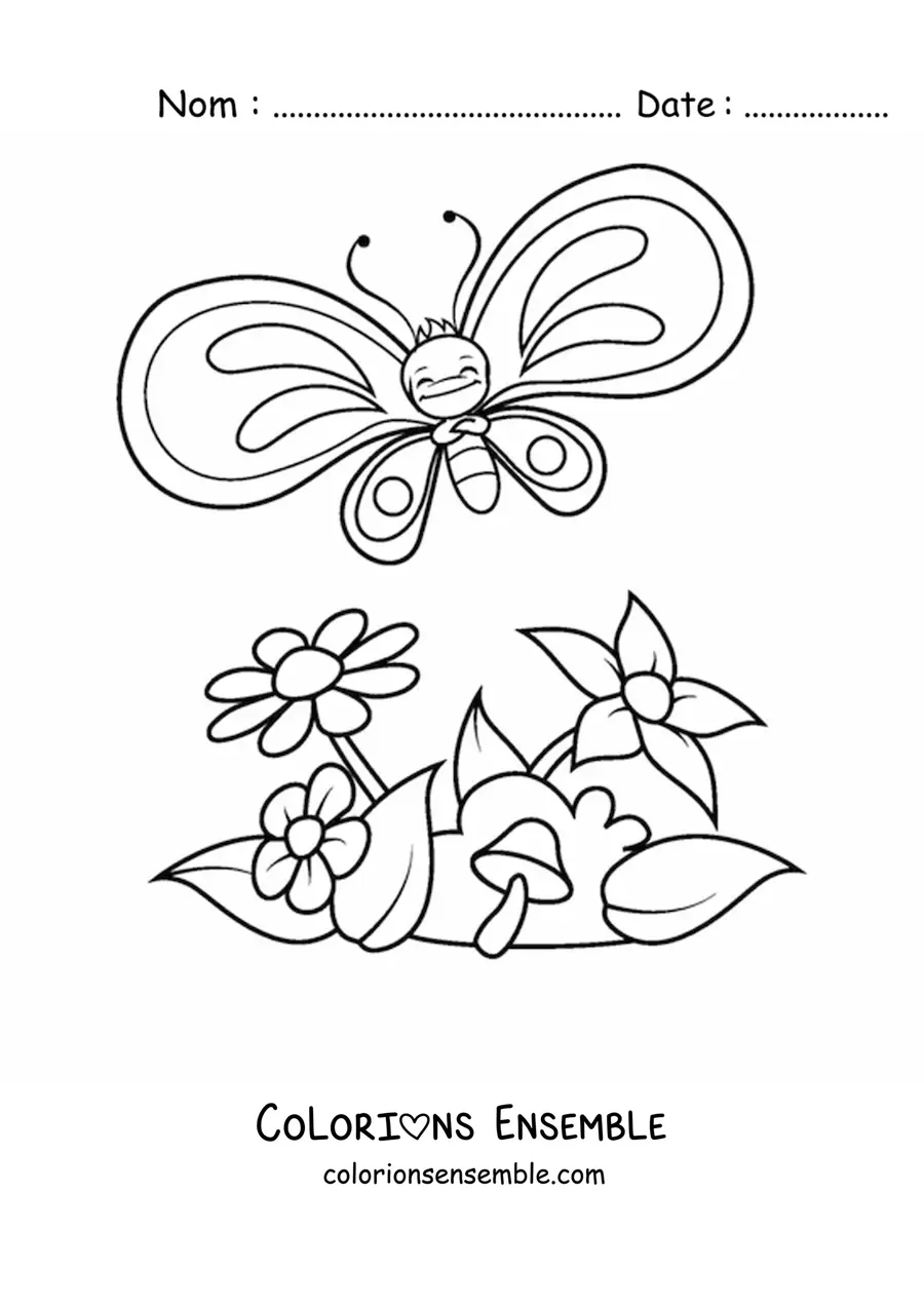 Coloriage d'un joli papillon avec des fleurs