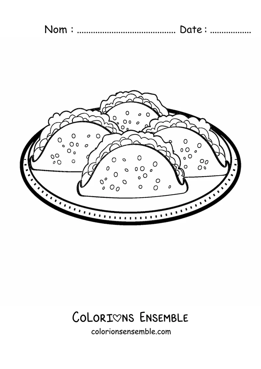 Image à colorier d'une assiette de tacos