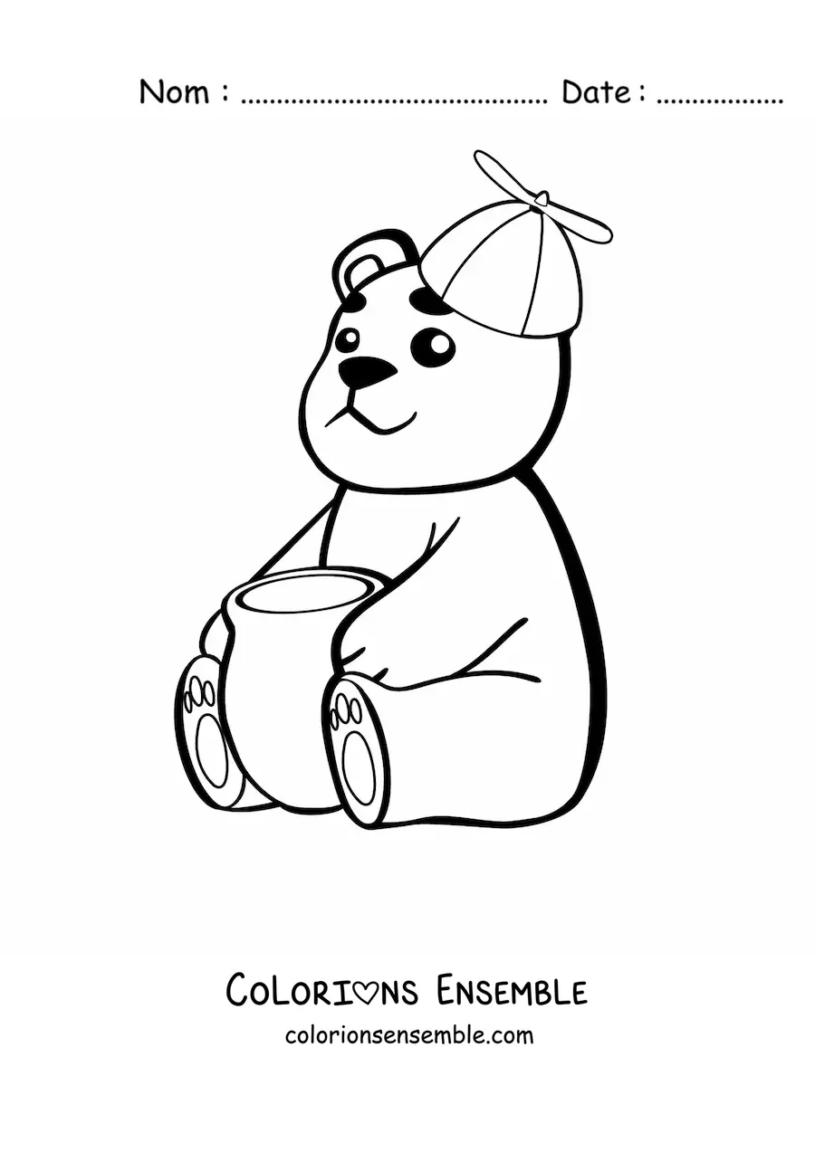 Coloriage d'un bébé ours kawaii avec du miel