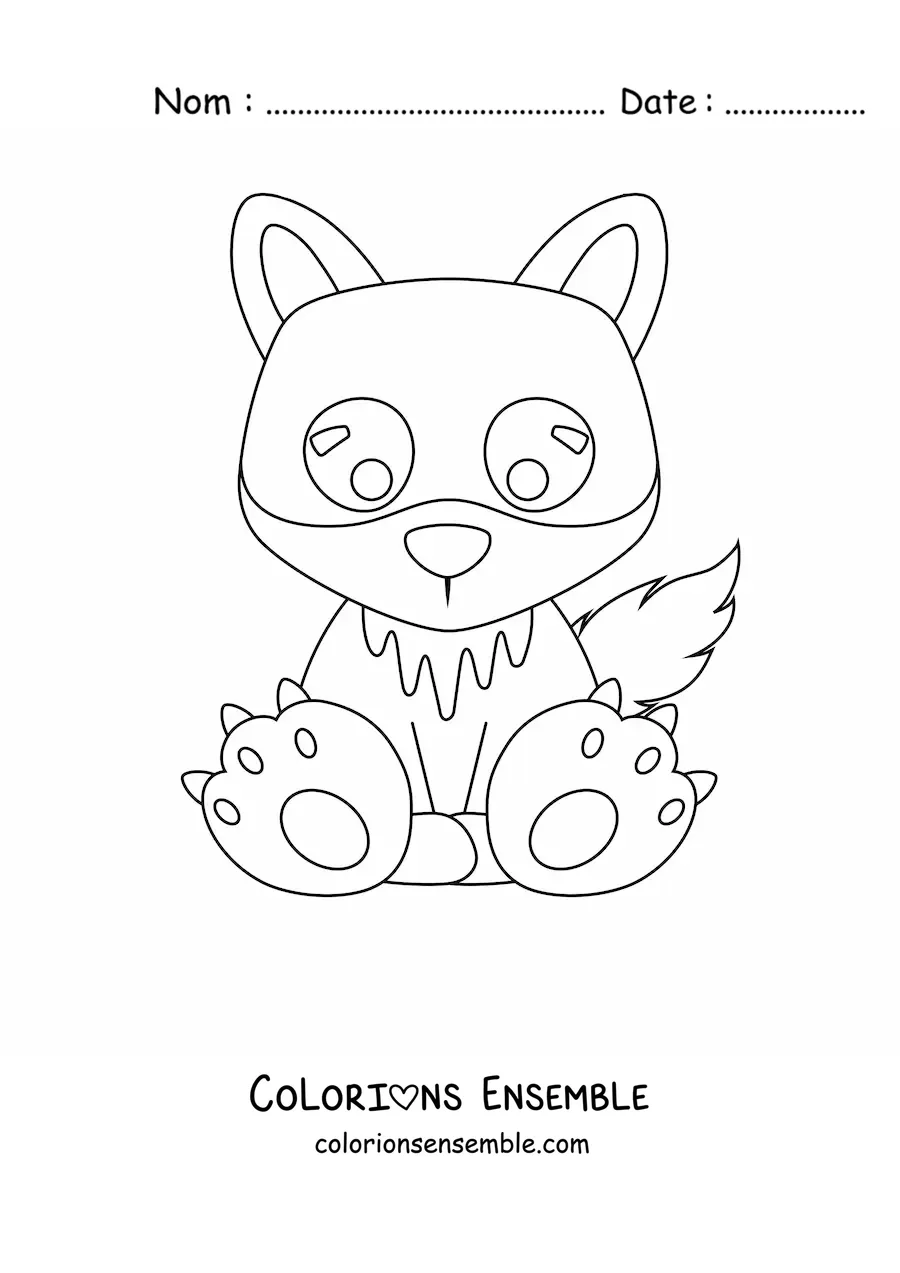 Coloriage d'un bébé loup kawaii assis