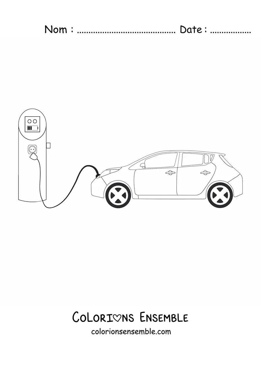 Image à colorier d’une voiture électrique en charge à la station-service