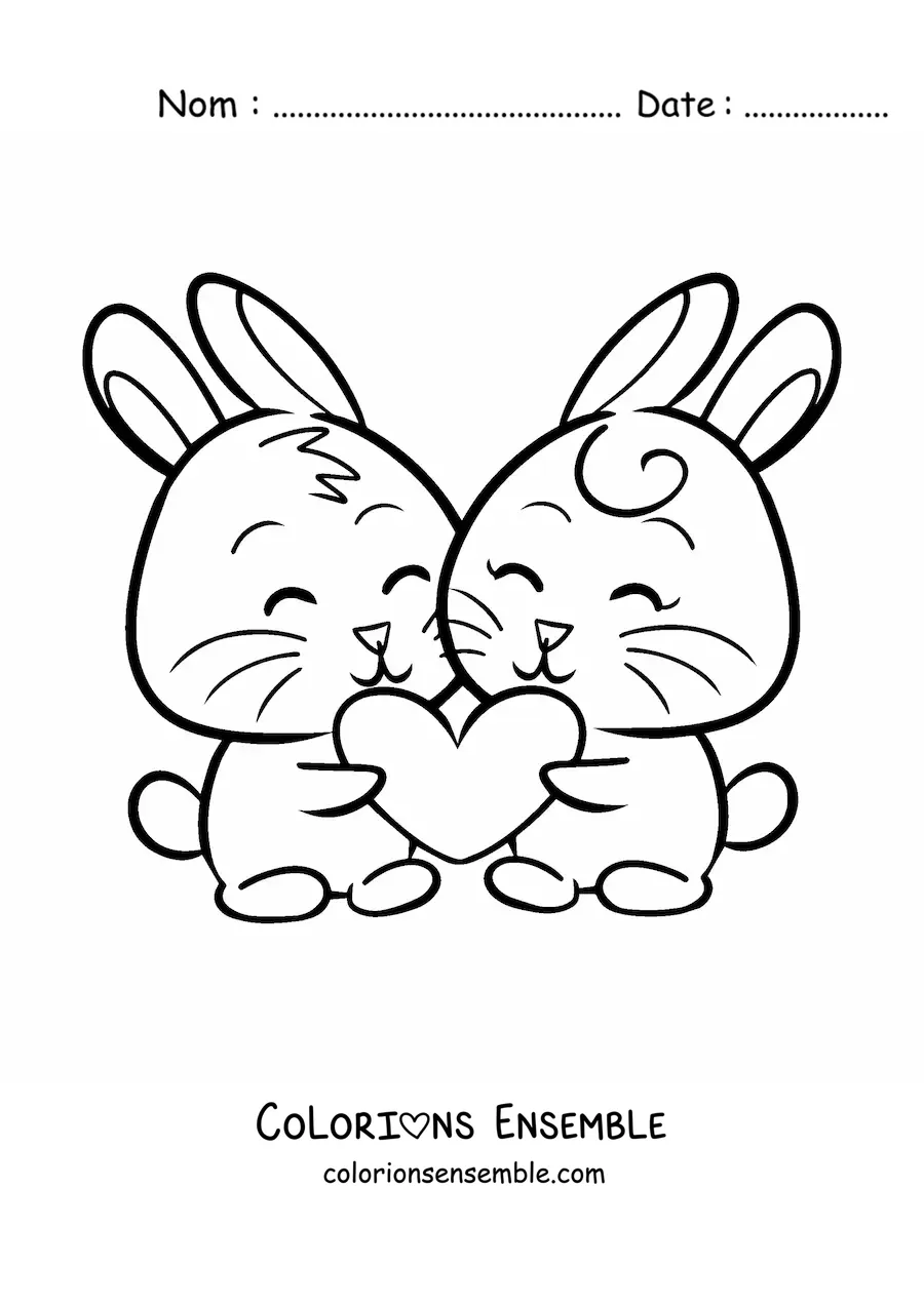 Coloriage d'un couple de lapins amoureux