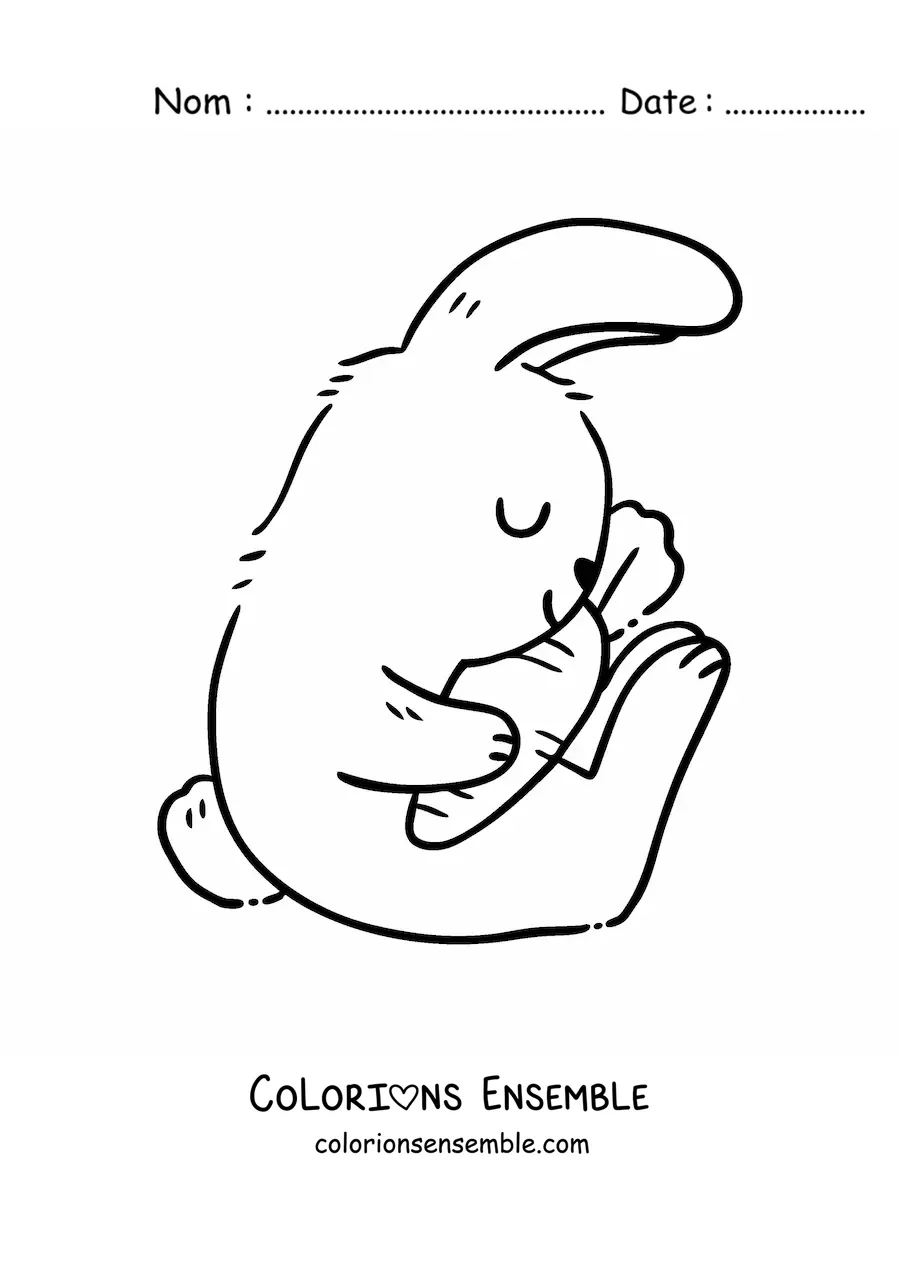 Coloriage d'un grand lapin qui câline une carotte