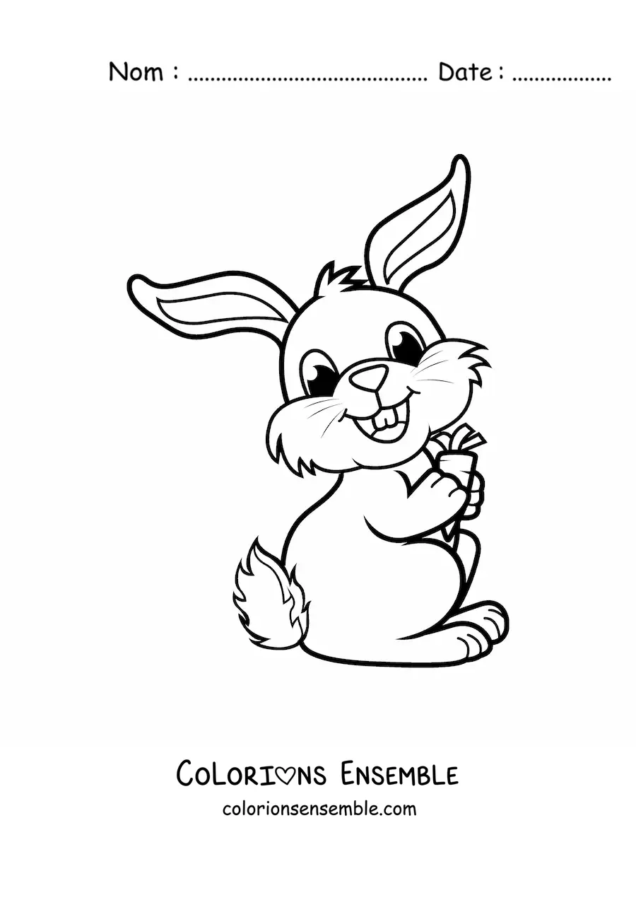 Coloriage d'un lapin rigolo avec une carotte