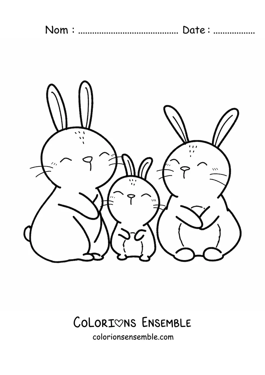 Coloriage d'une famille de lapins