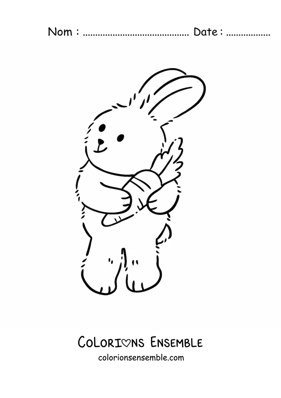 Coloriage d'un grand lapin façon dessin animé avec une carotte