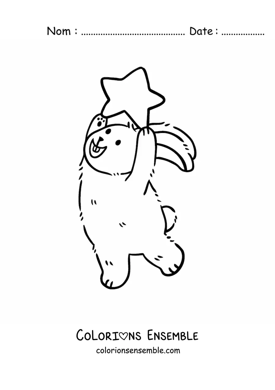 Coloriage d'un lapin façon dessin animé qui rit avec une étoile
