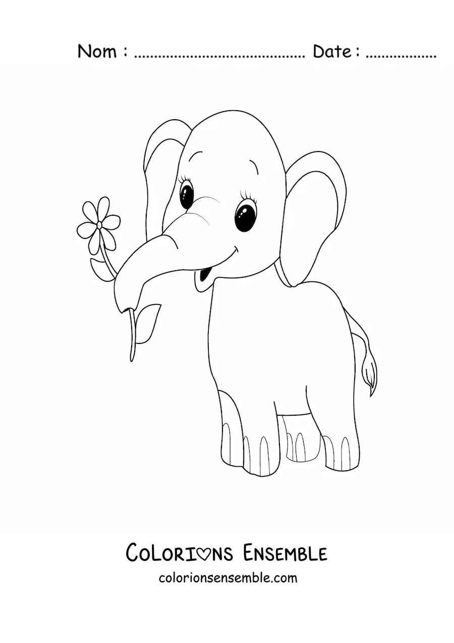 Coloriage d'un joli bébé éléphant avec une fleur