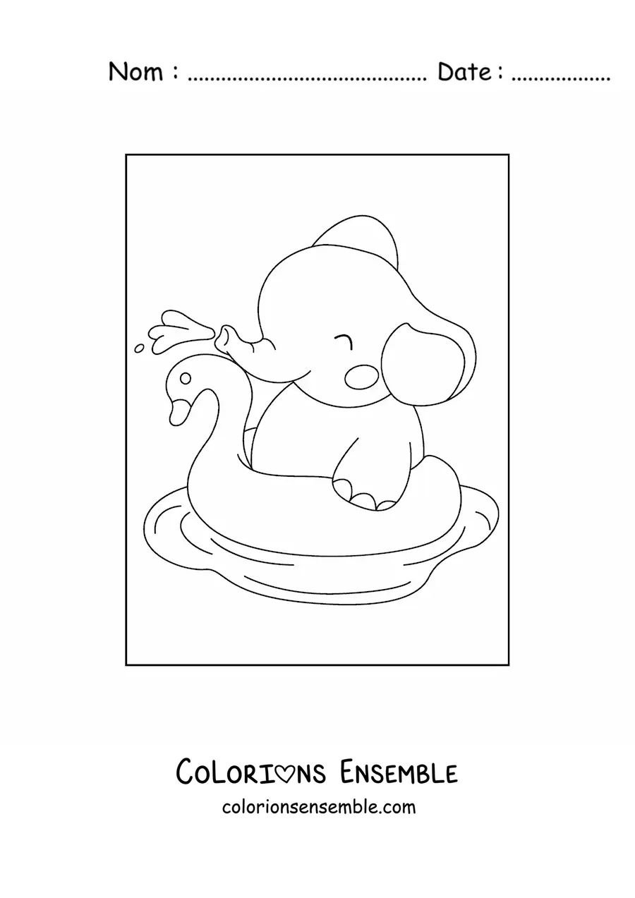 Coloriage d'un bébé éléphant kawaii dans l'eau