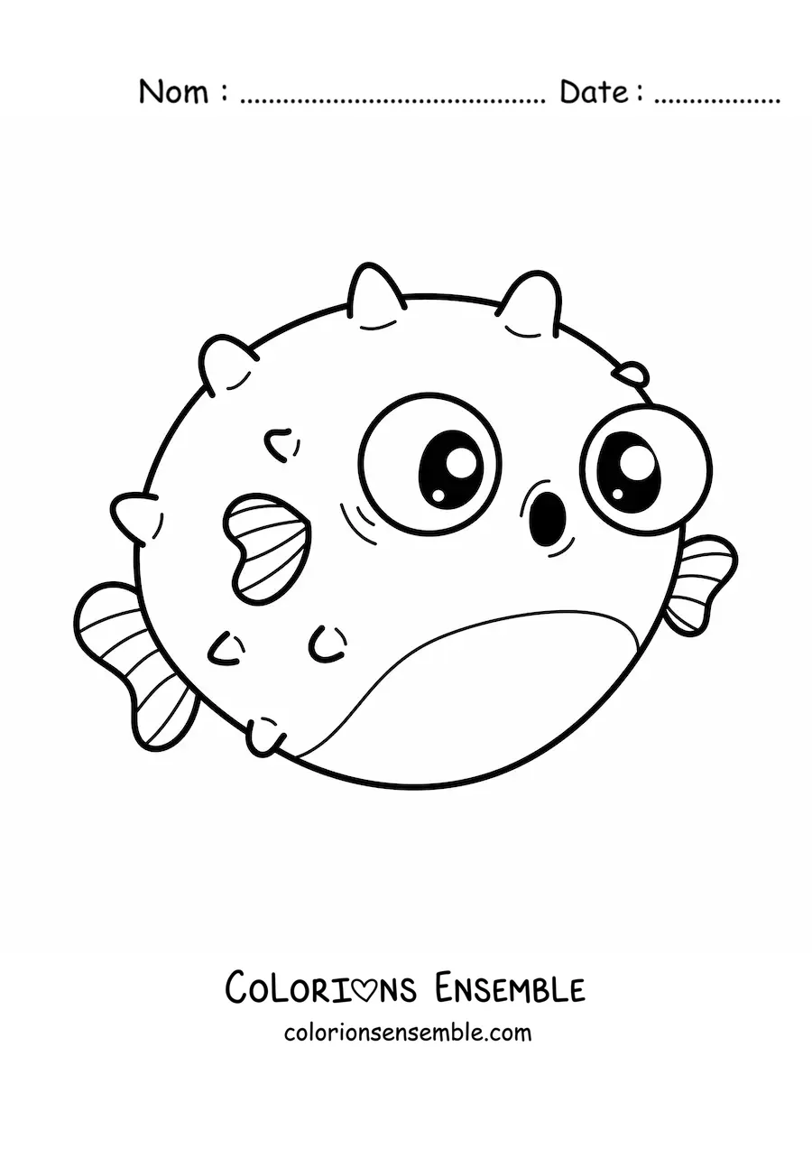 Coloriage d'un poisson-globe kawaii