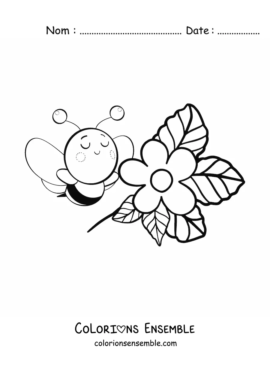 Coloriage d'une abeille kawaii avec une fleur