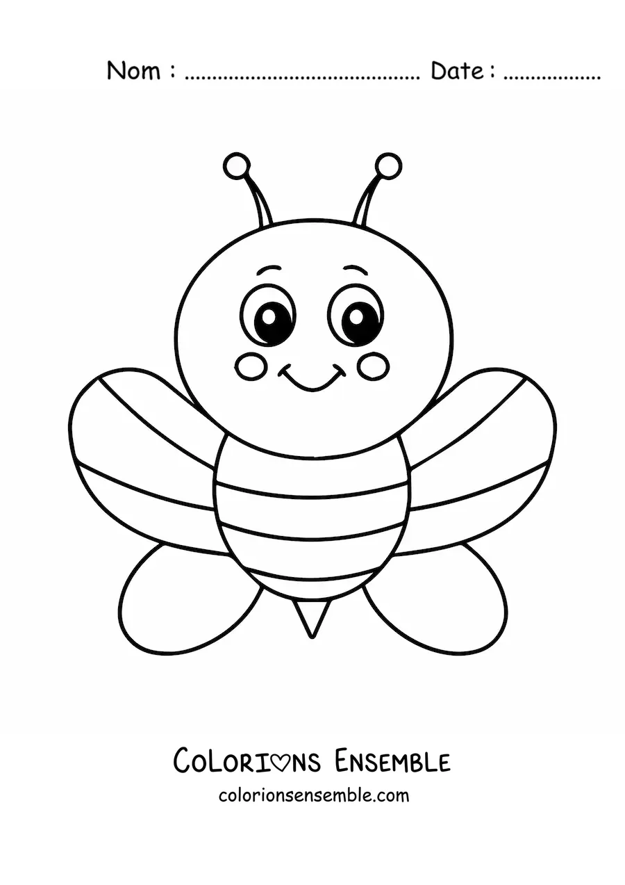 Coloriage d'une grande abeille kawaii façon dessin animé