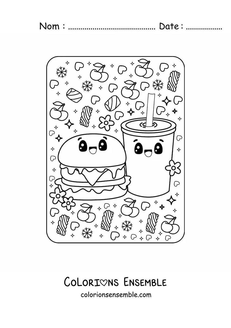 Image à colorier de malbouffe kawaii