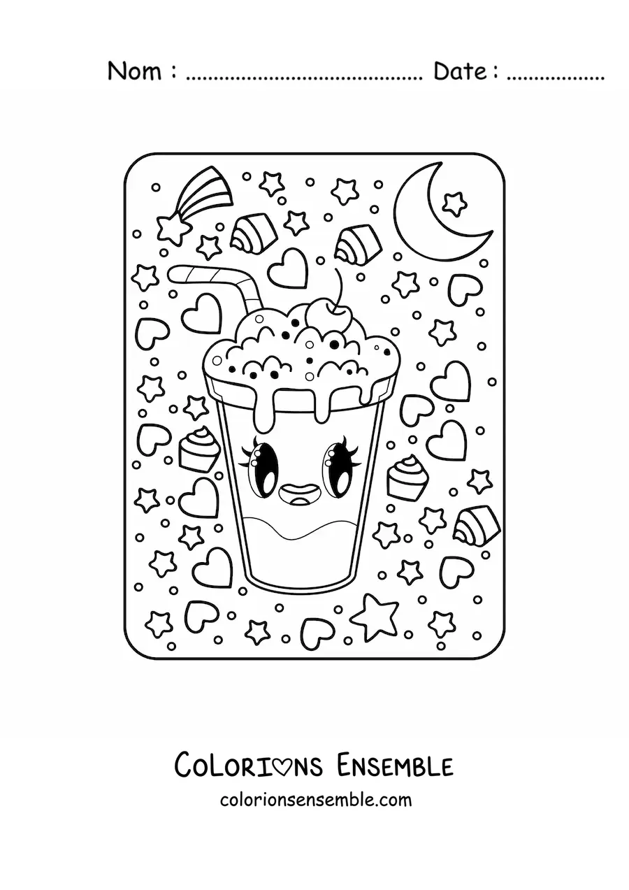 Image à colorier d'un grand milk-shake kawaii