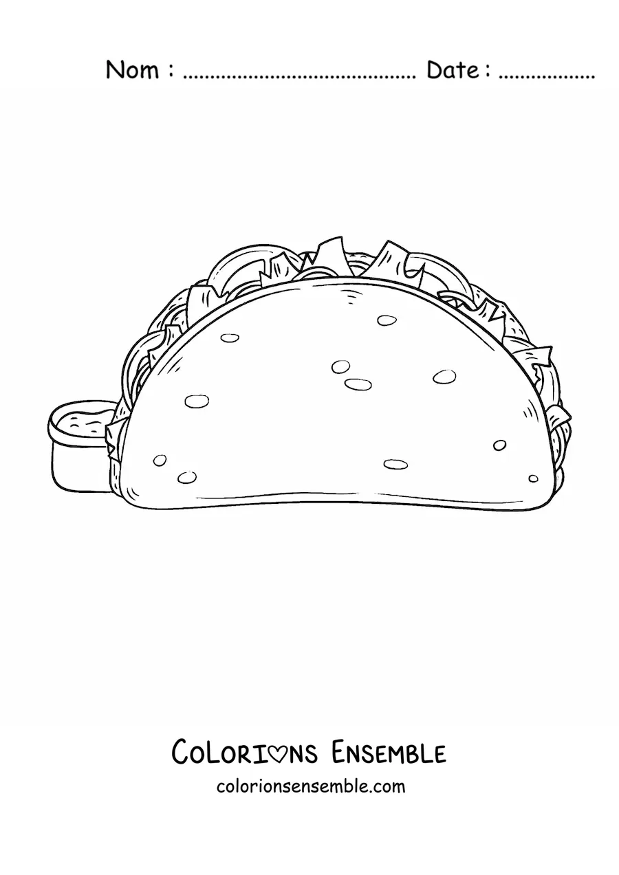 Image à colorier d'un taco avec du guacamole