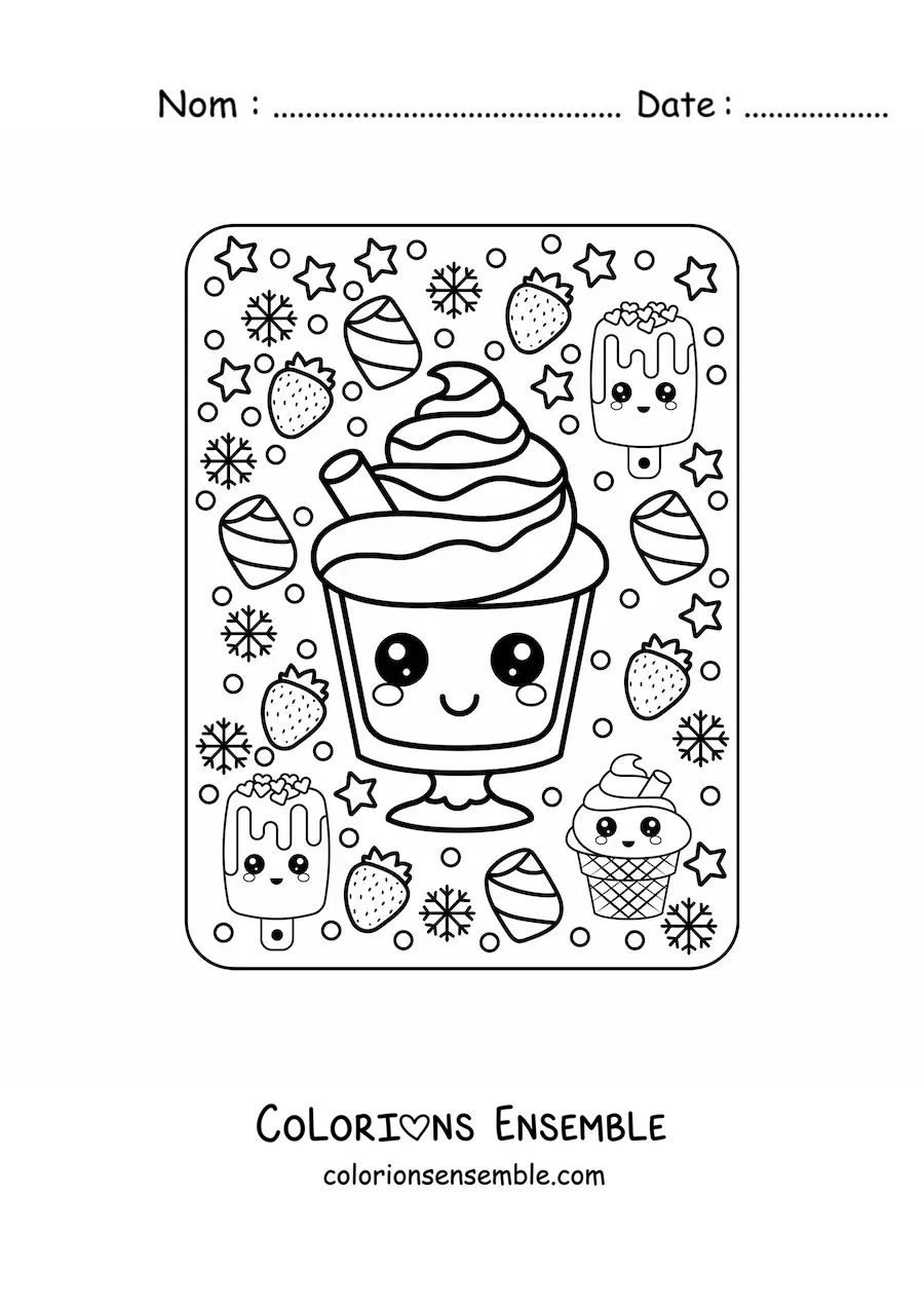 Image à colorier d'une coupe de glace kawaii