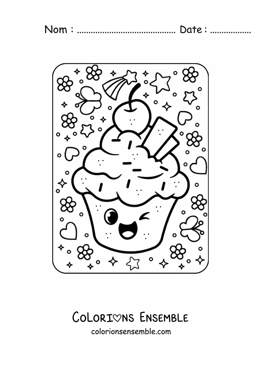 Image à colorier d'un cupcake kawaii