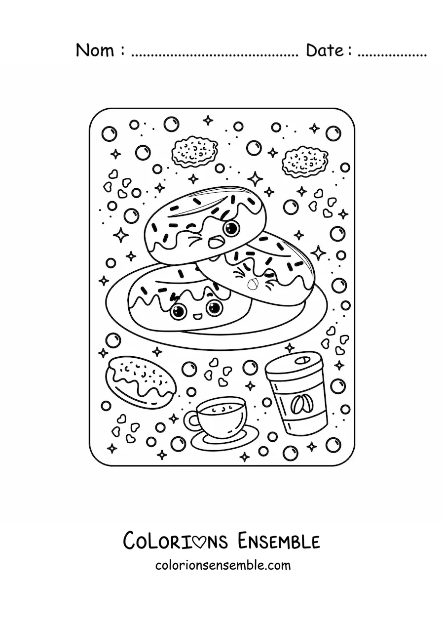 Image à colorier de donuts kawaii