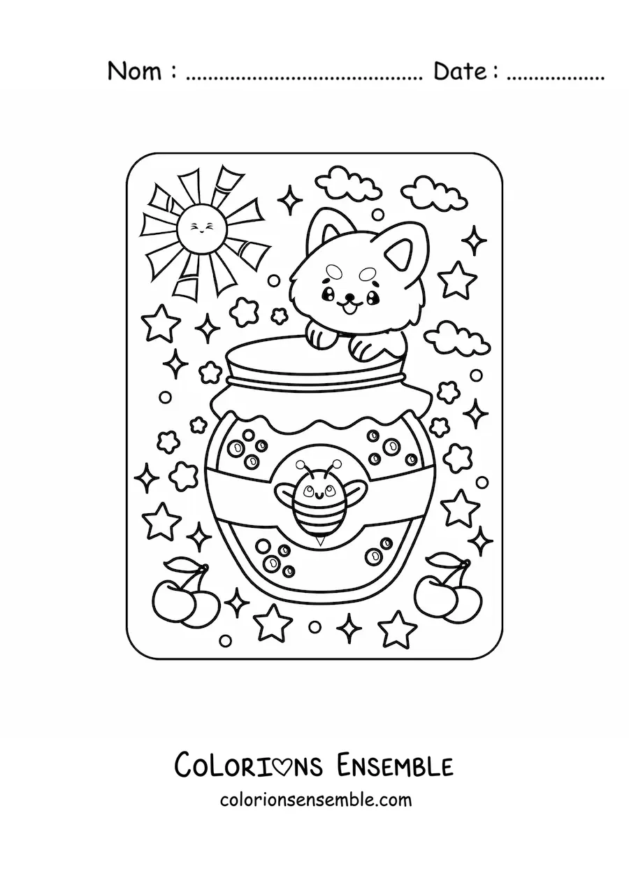 Image à colorier de miel avec un chien kawaii