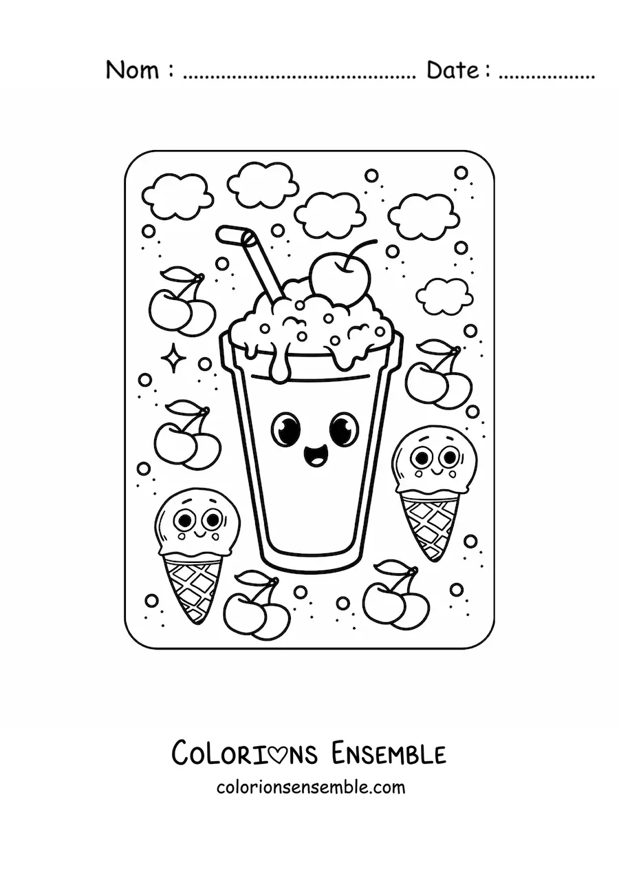 Image à colorier d'une boisson glacée kawaii