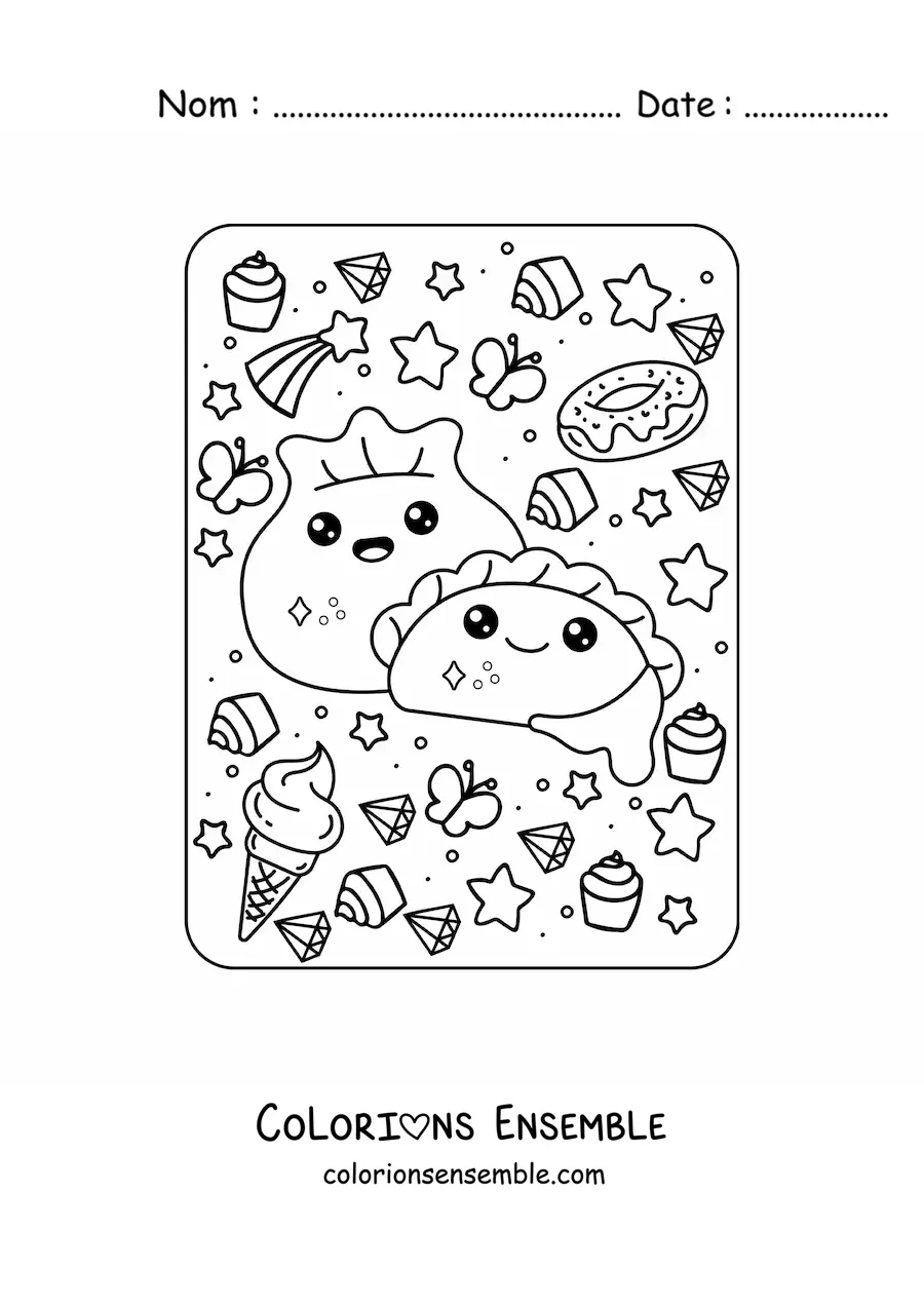 Image à colorier de pâtes kawaii