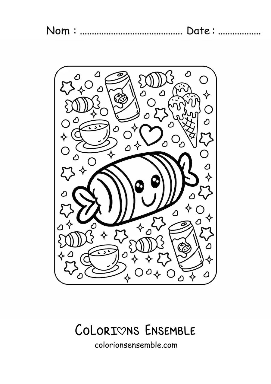 Image à colorier d'un grand bonbon kawaii