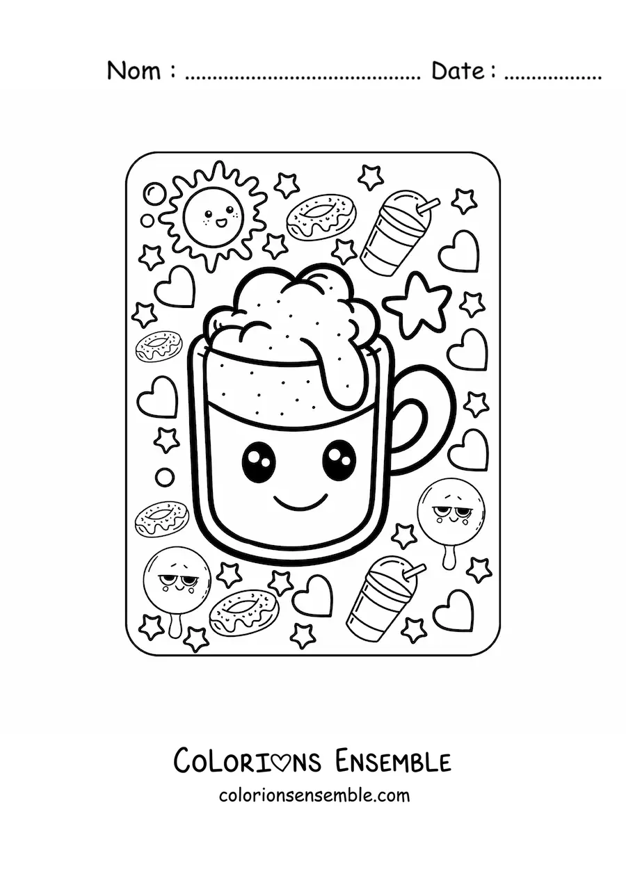 Image à colorier d'une grande bière kawaii