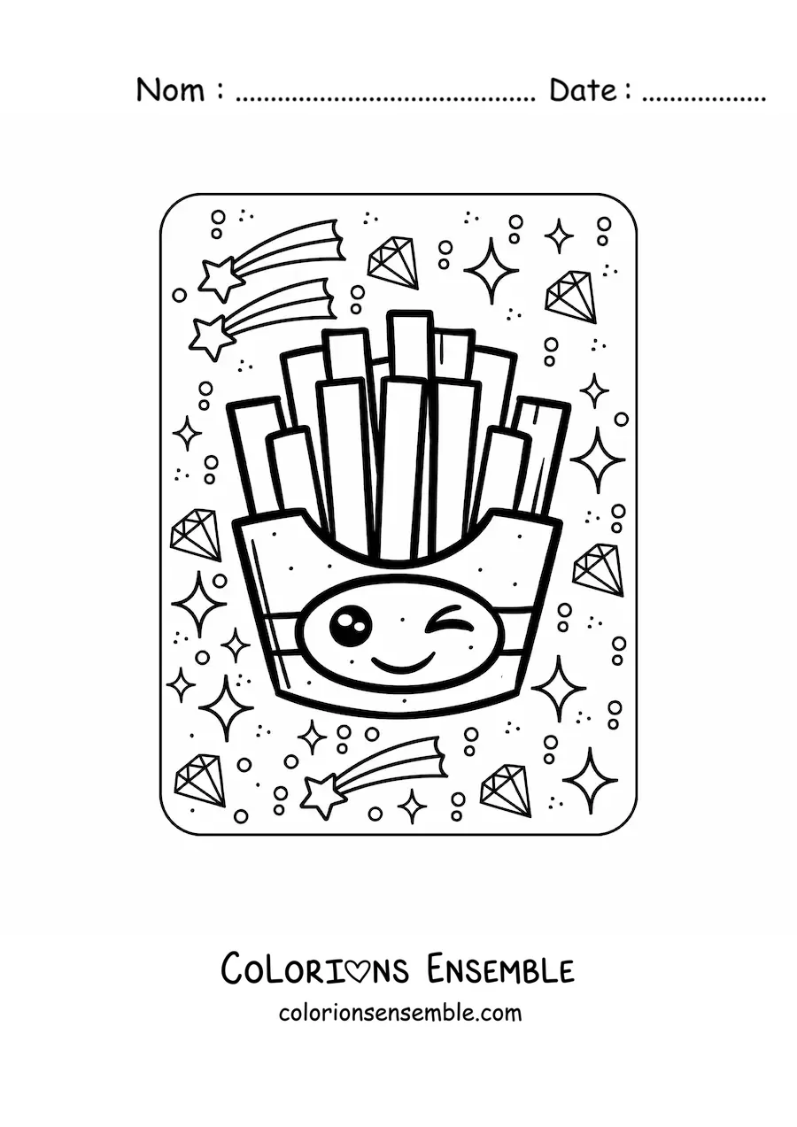 Image à colorier d'une grande portion de frites kawaii