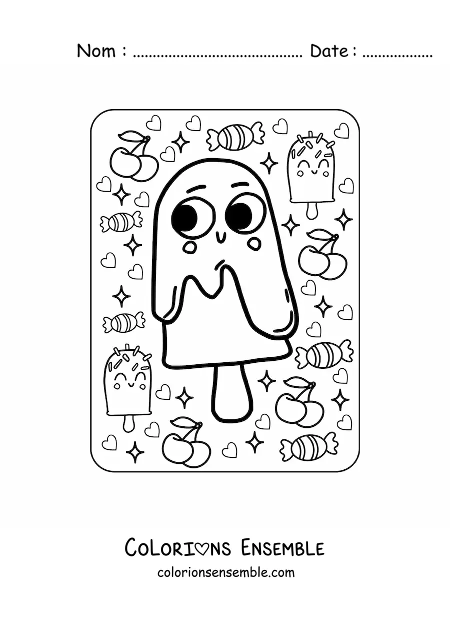 Image à colorier d'une grande glace à l'eau kawaii