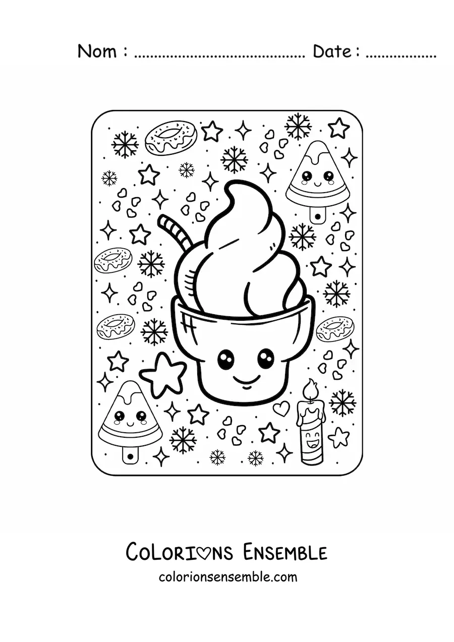 Image à colorier d'une grande glace kawaii