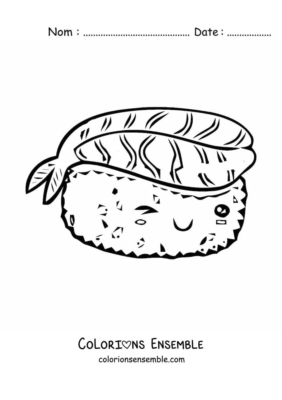 Image à colorier d'un grand sushi kawaii