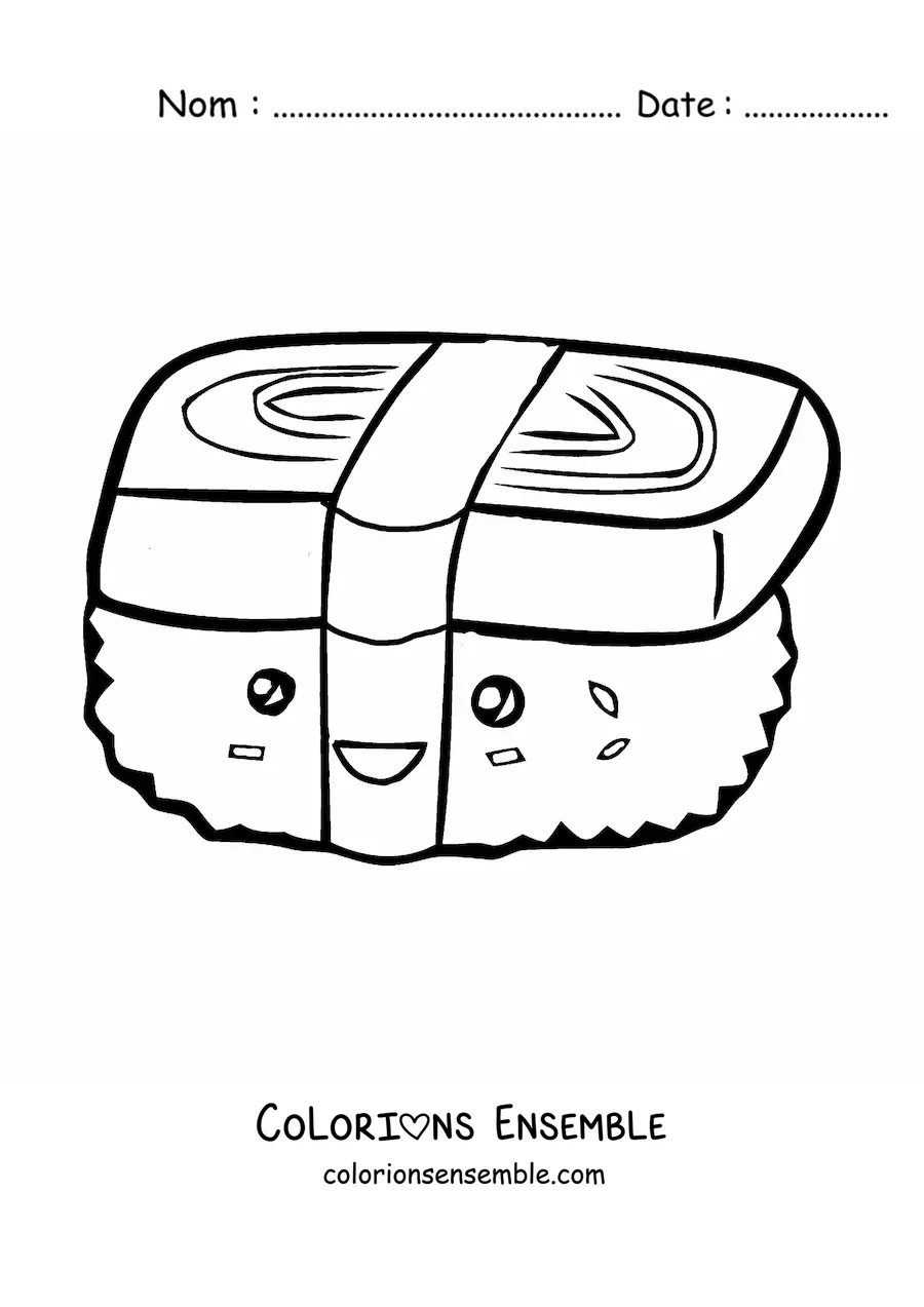 Image à colorier d'un sushi kawaii facile