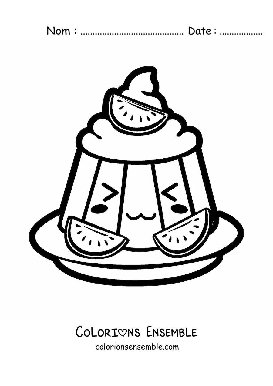 Image à colorier d'une gelée kawaii avec des fruits