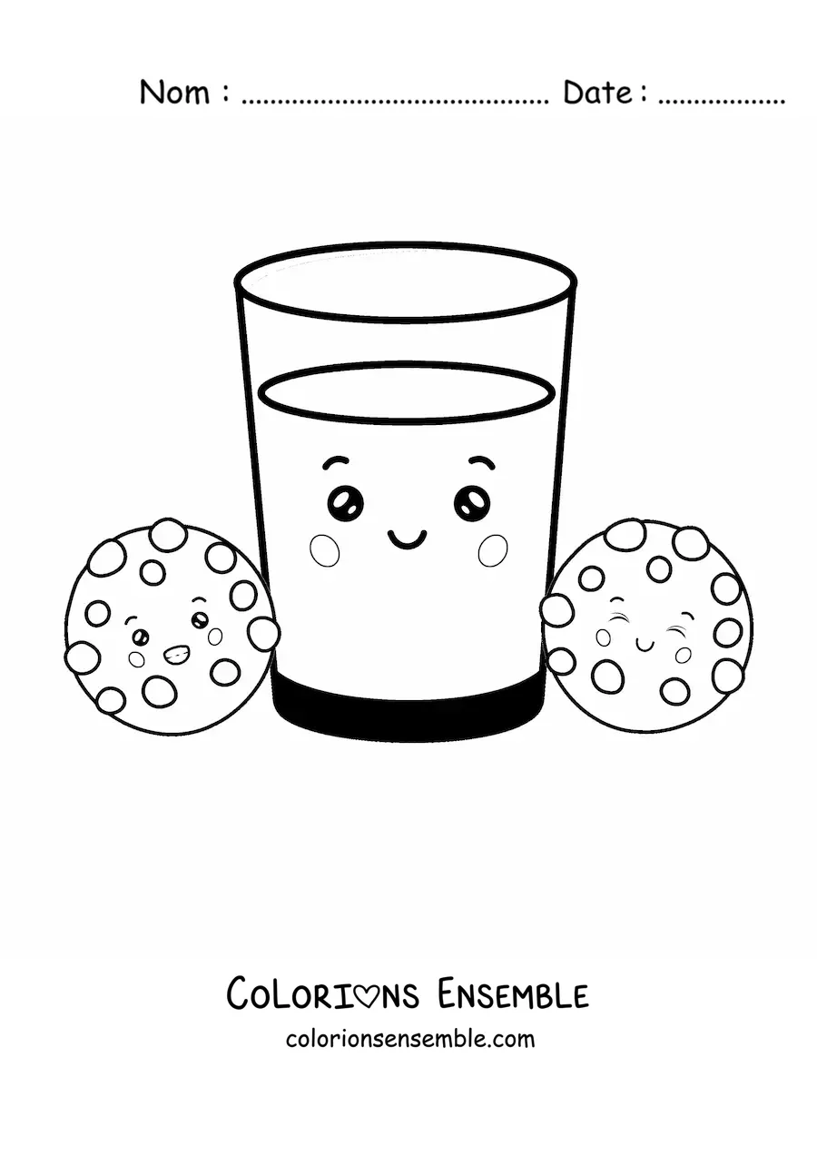 Image à colorier de lait et de biscuits kawaii