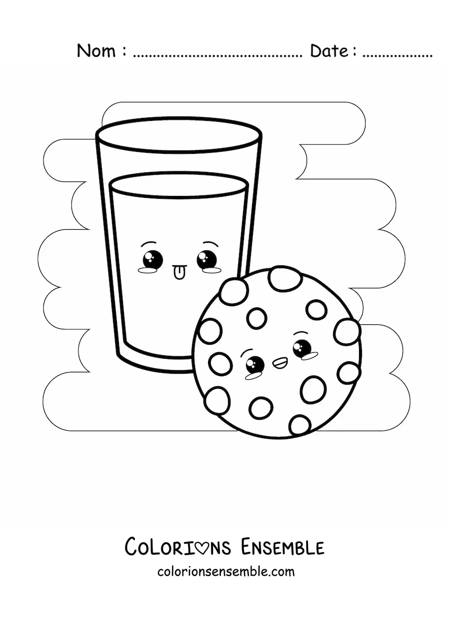 Image à colorier de lait et d'un biscuit kawaii