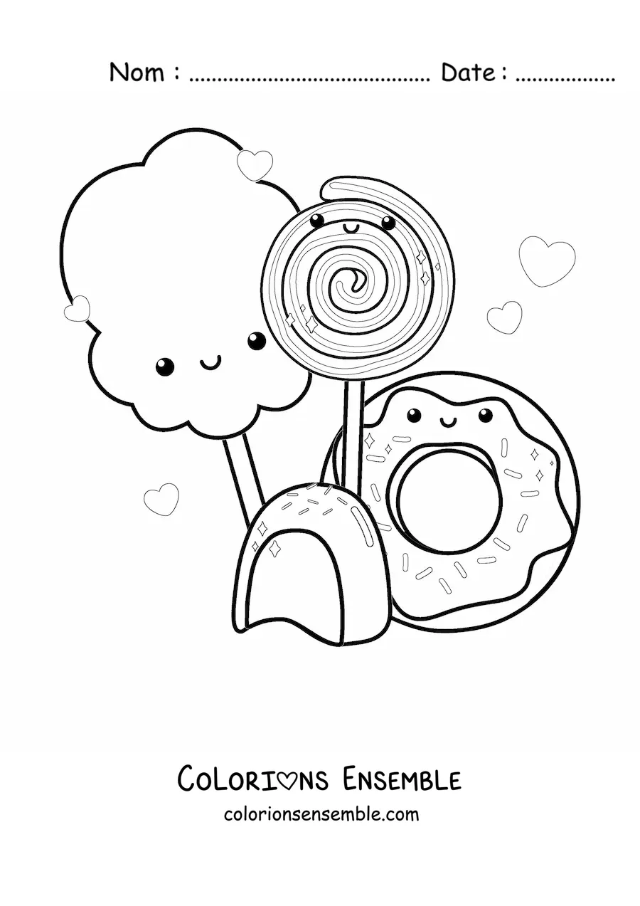 Image à colorier d'une sucette kawaii avec des bonbons