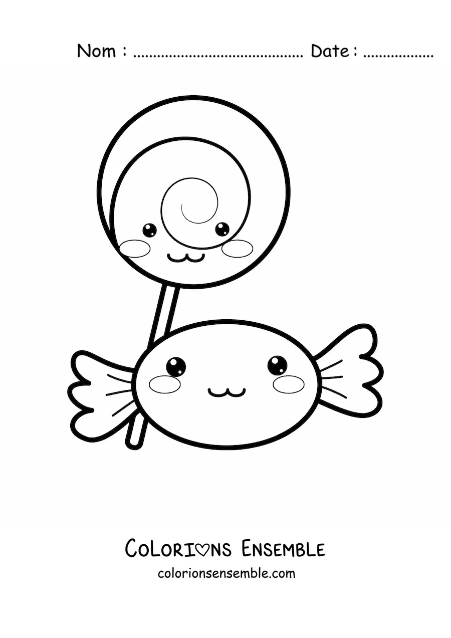 Image à colorier d'une sucette et d'un bonbon kawaii