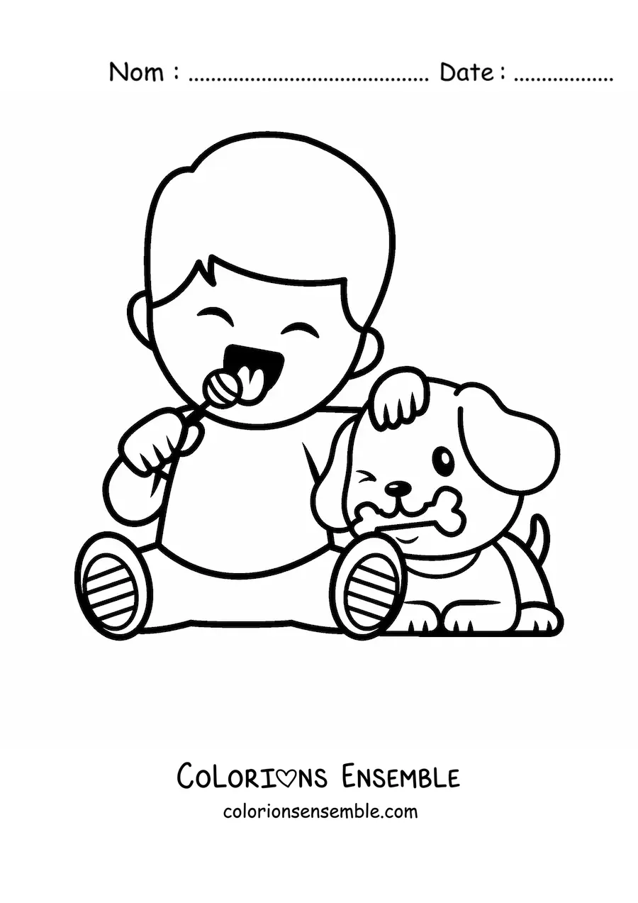 Image à colorier d'un garçon mangeant une sucette