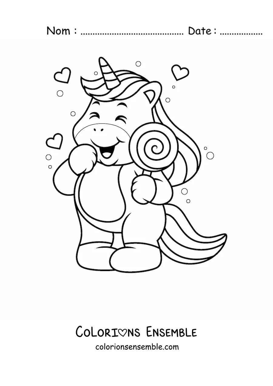 Image à colorier d'une licorne avec une sucette