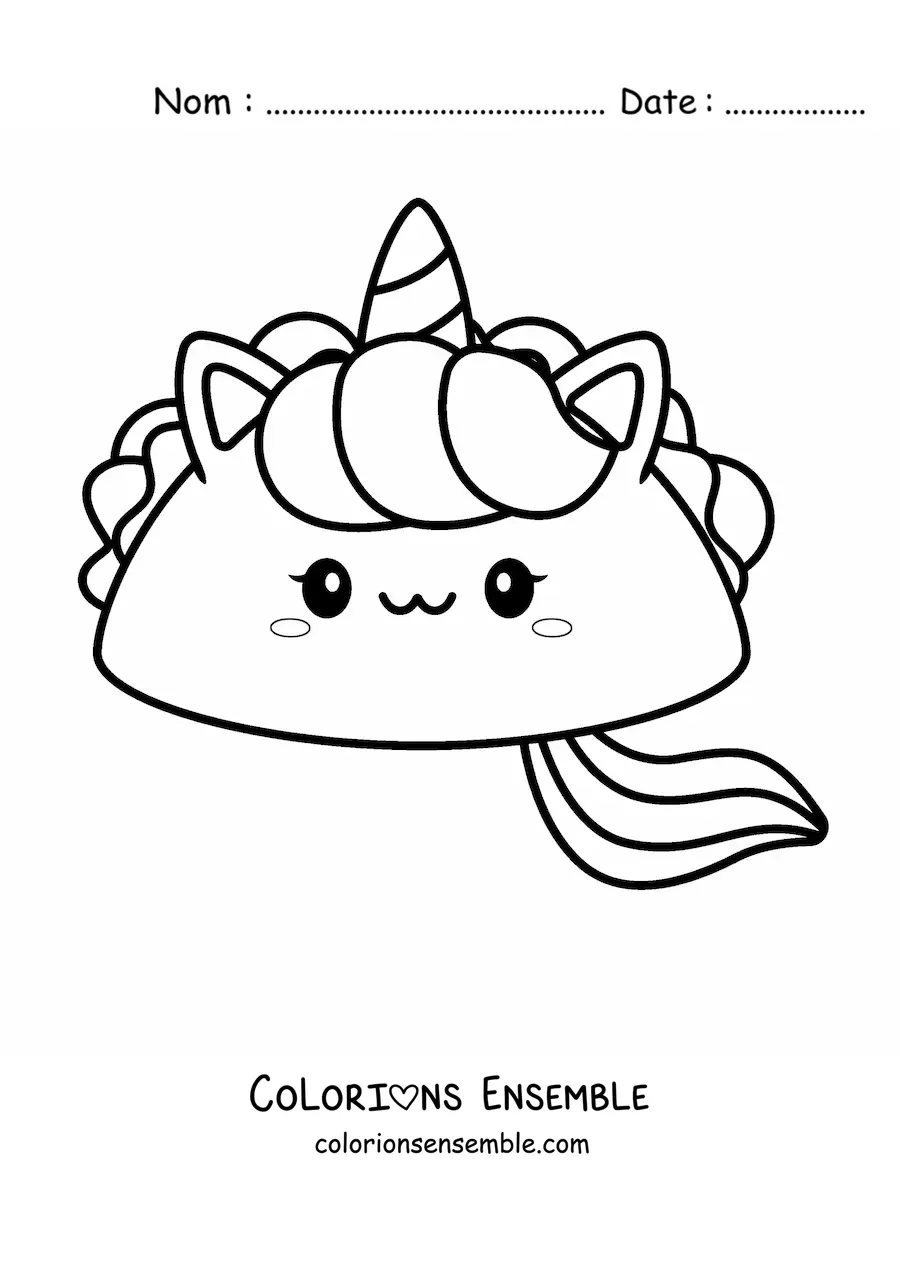Image à colorier d'un taco licorne kawaii