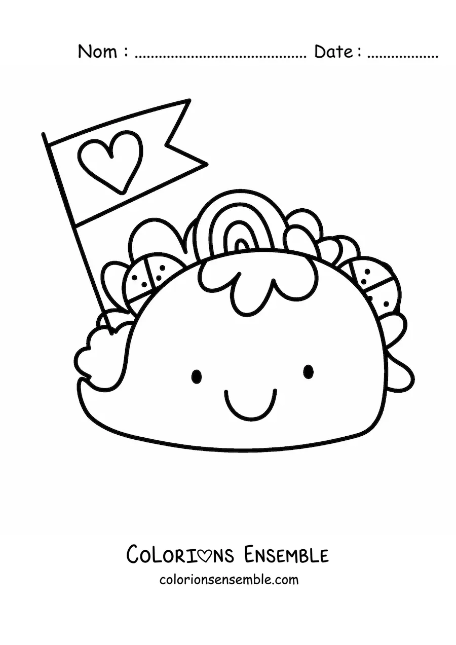 Image à colorier d'un grand taco kawaii avec un coeur