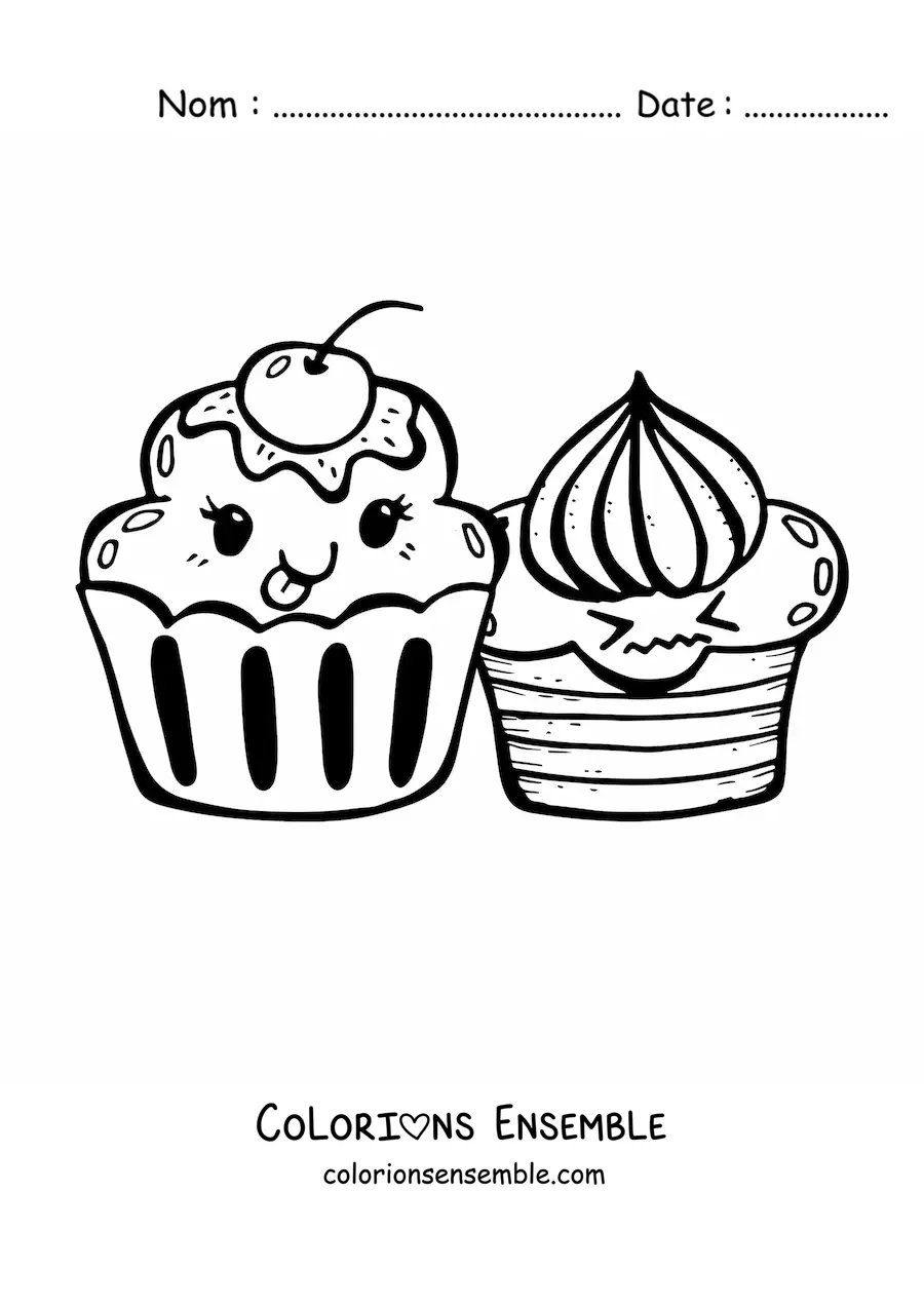 Image à colorier de cupcakes adorables