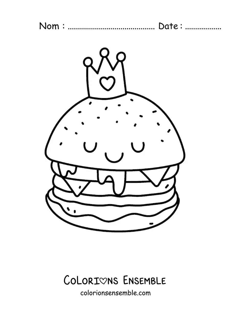 Image à colorier d'un hamburger kawaii